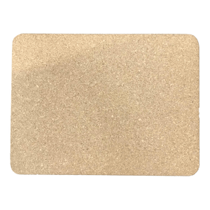 A rectangular natural cork bath mat with rounded corners.