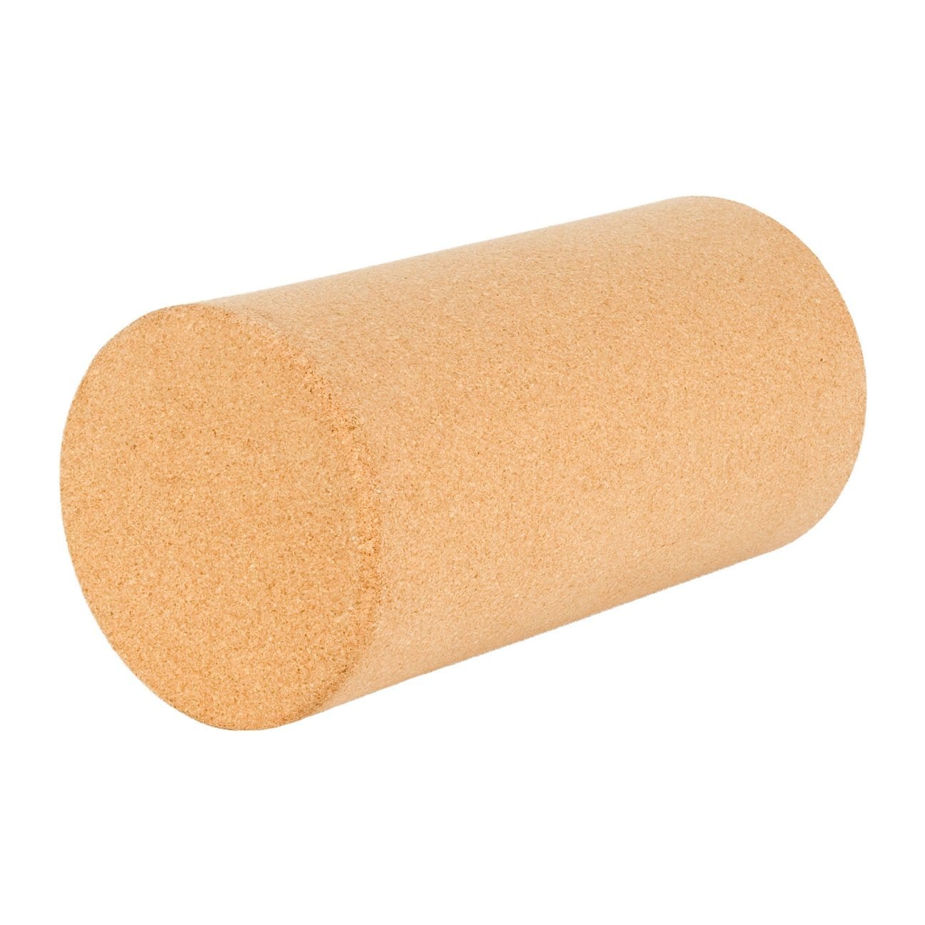 Side view of a cork yoga cylinder with flat side edges. 