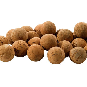 21 medium natural cork balls with a pre-drilled hole.