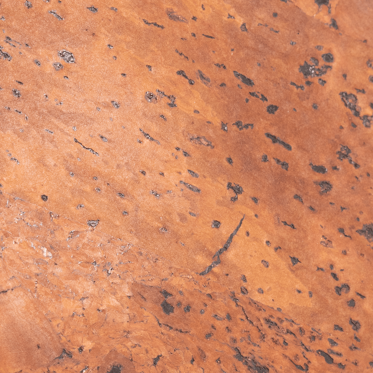 A close up view of the harmony brown pattern highlighting the natural variatiions of cork slices and deep warm chocolate color.