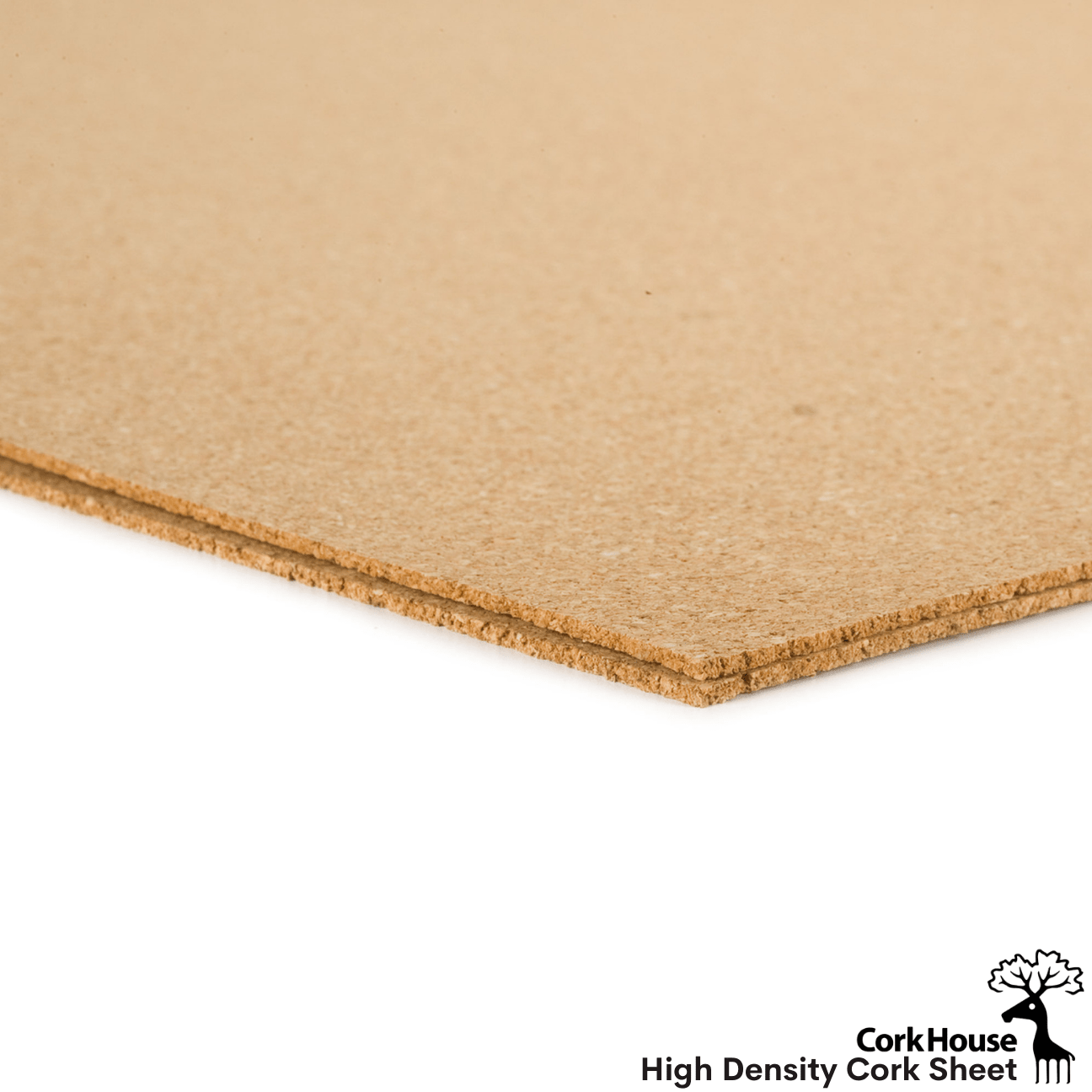 A corner view of two cork sheets showing the thickness and 90 degree angle.