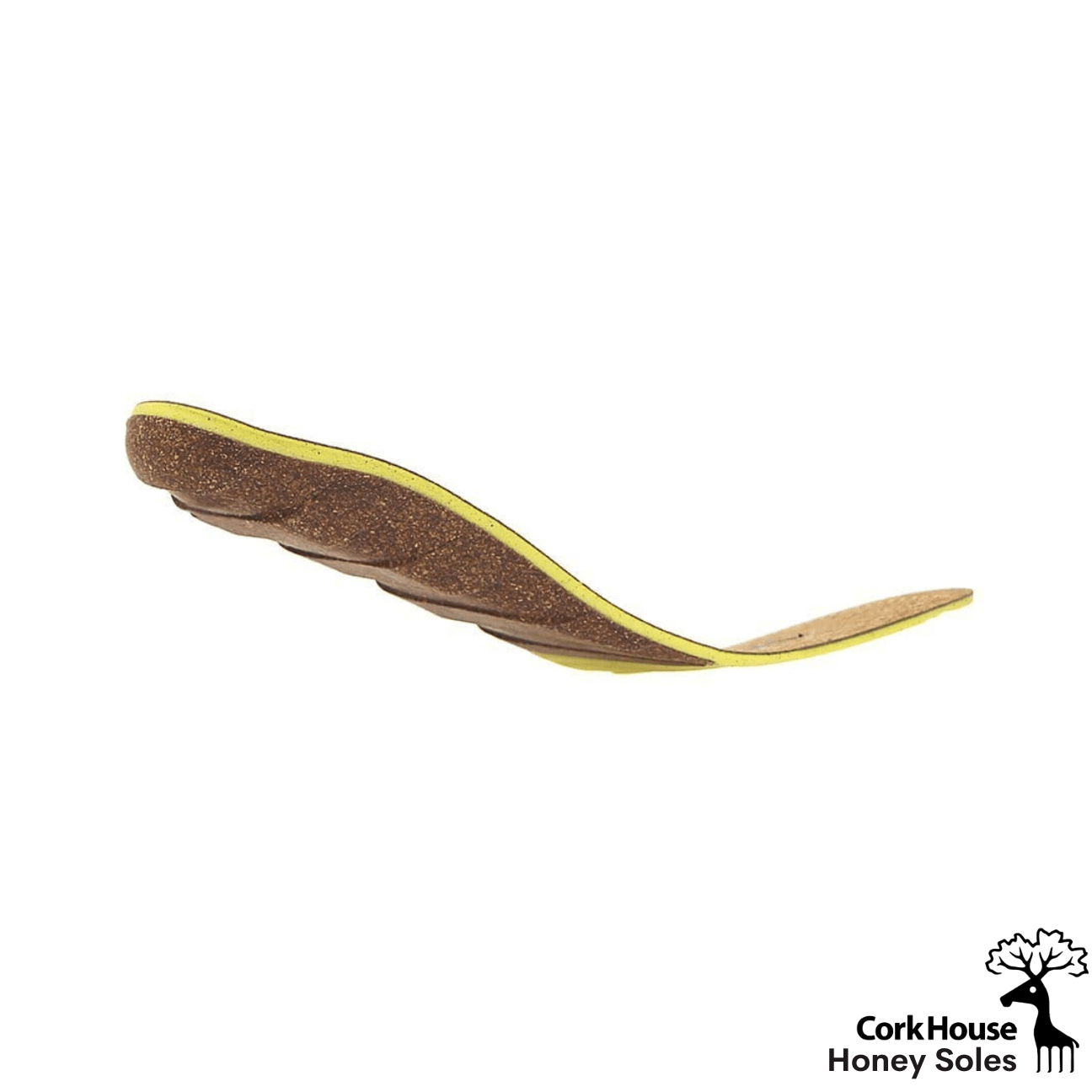 A side view of the cork honey sole insole showing its flexibility.