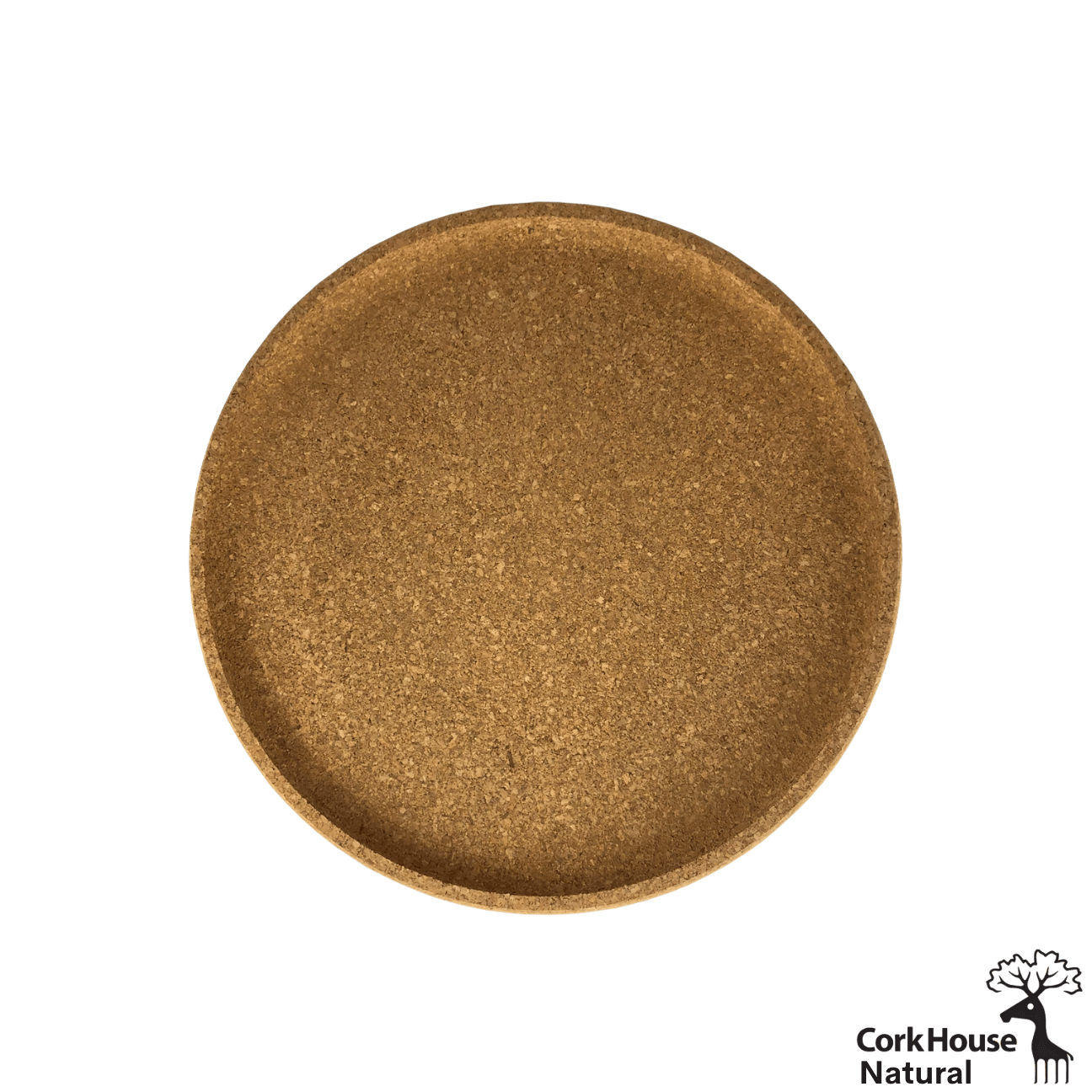 Overhead shot of the natural cork circular tray with a raised lip. 
